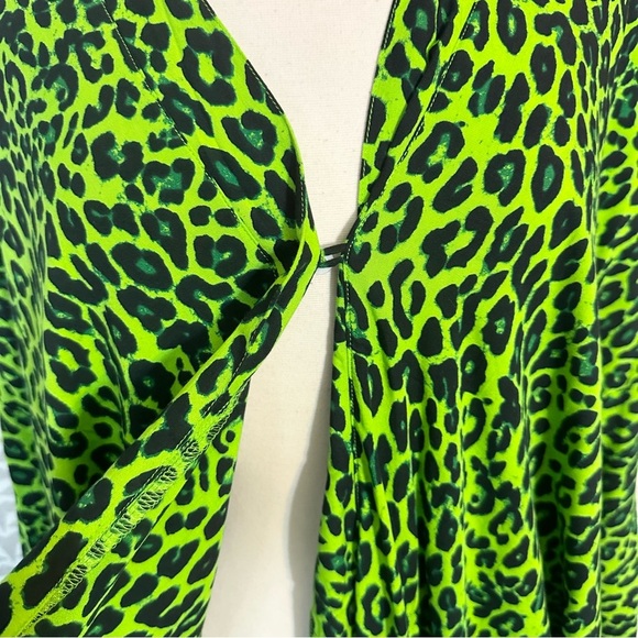 Style Park 1 Neon Green Animal Print Cheetah Kimono w/Pockets OS Bali Bohemian - Picture 5 of 11